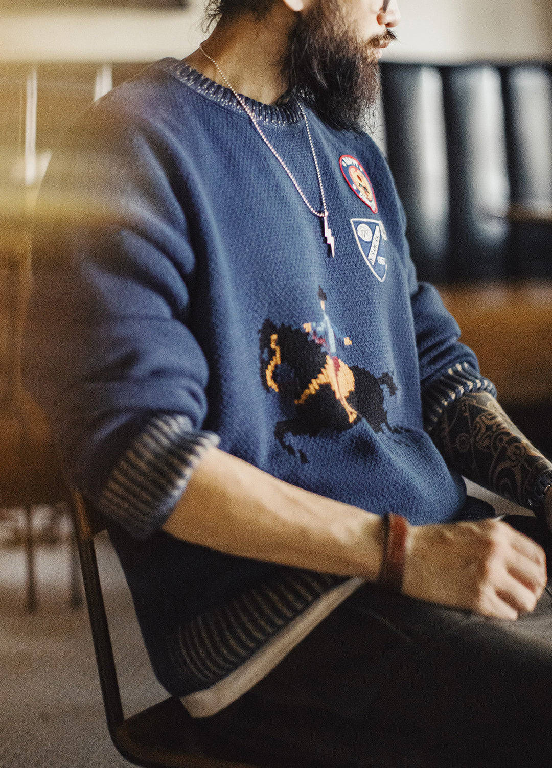 American Contrasting Color Warm Threaded Neckline Knitted Men's Sweater - Harmony Gallery