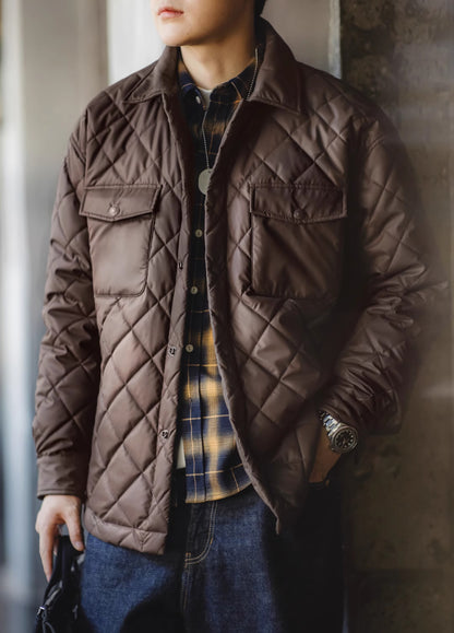 American Retro Quilted Diamond Check Keep Warm No Hood Men's Jacket