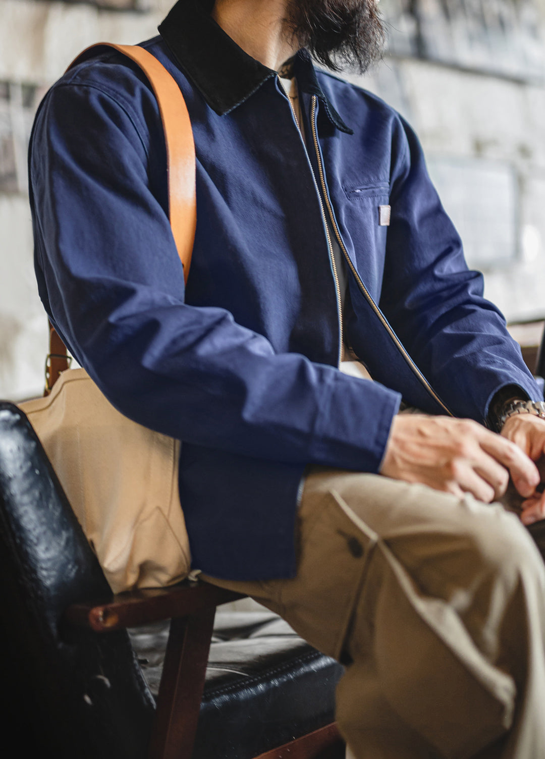 American Retro Detroit Navy Blue Hunting Barn Dragon Fruit Color Men's Jacket - Harmony Gallery