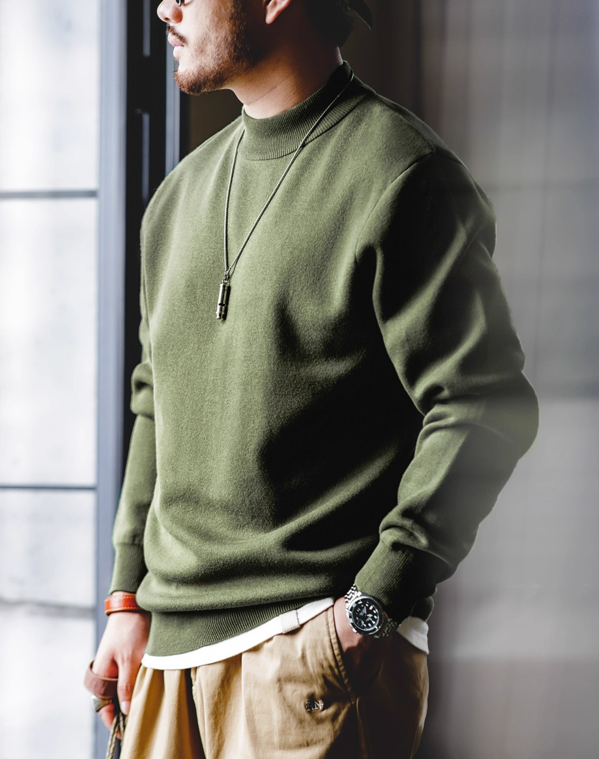 American Casual Half Turtleneck Pullover Warm Knitted Men's Sweater - Harmony Gallery