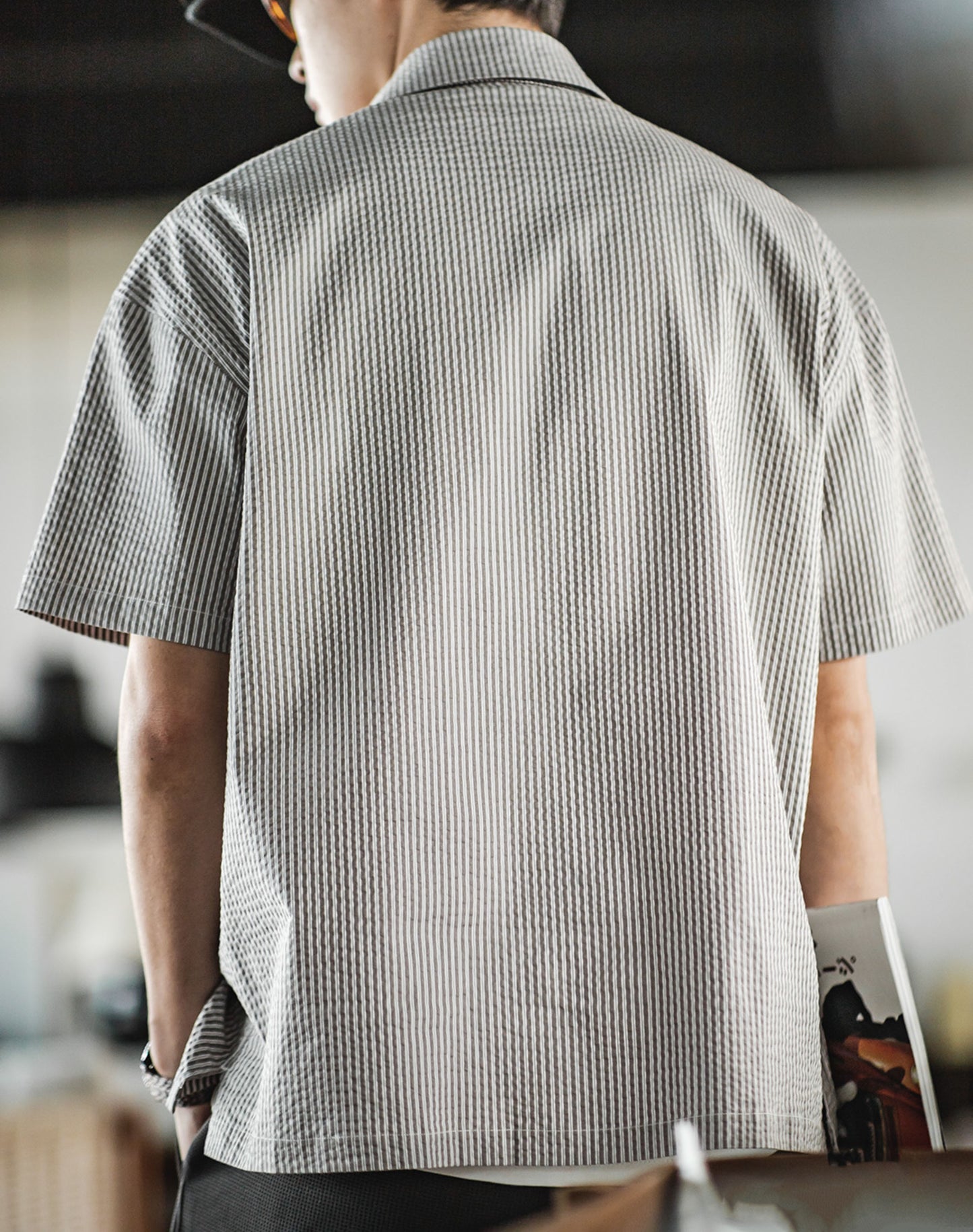 American Casual Pinstriped Lapel Half-Sleeved Men's Shirt