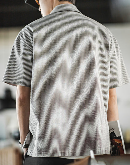 American Casual Pinstriped Lapel Half-Sleeved Men's Shirt - Harmony Gallery