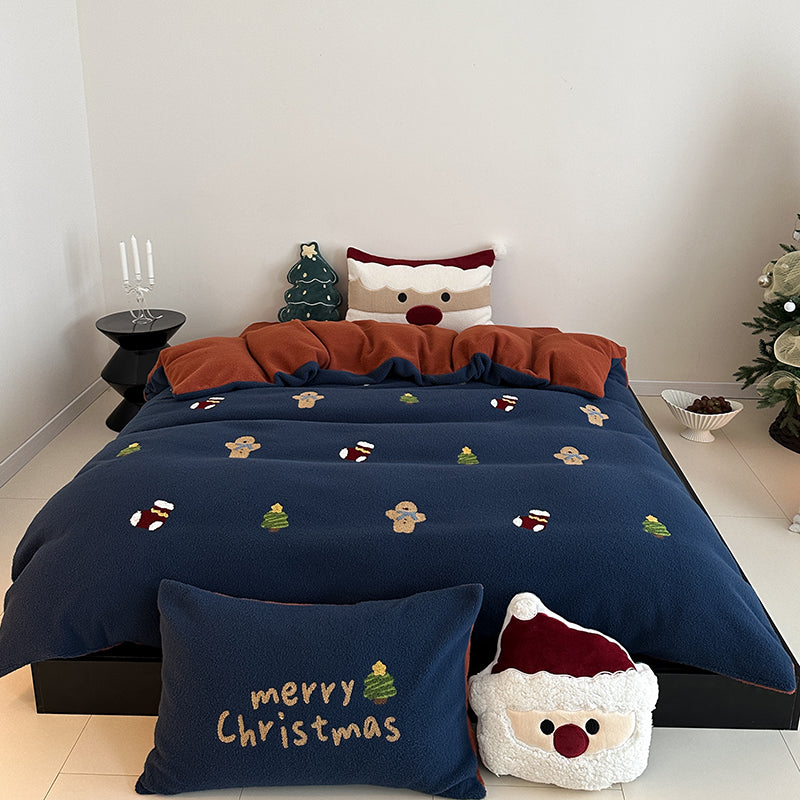 Christmas Winter Thickened Faux Cashmere Four-Piece Warm Fleece Bed Set