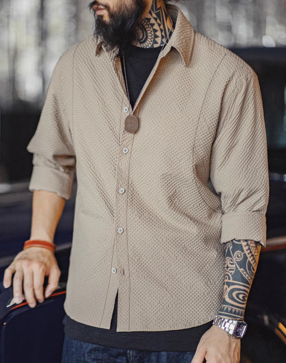 Camisa de hombre con chaqueta fina texturizada informal sin hierro americana