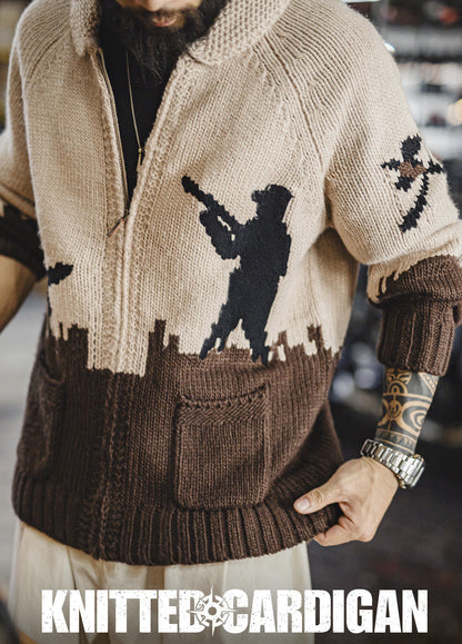 American Retro Embroidered Shawl Collar Cardigan Old Money Men's Jacket