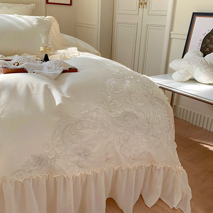 Ensemble de lit quatre pièces en coton doux princesse en dentelle romantique française