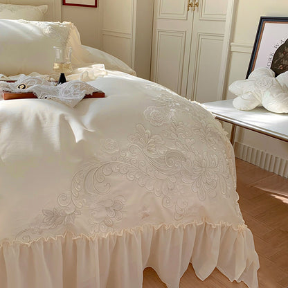 Conjunto de cama de quatro peças de algodão macio princesa de renda romântica francesa