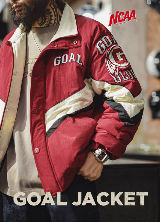 American Patchwork Racing With Red Collar Thickened Warm Cotton Men's Jacket