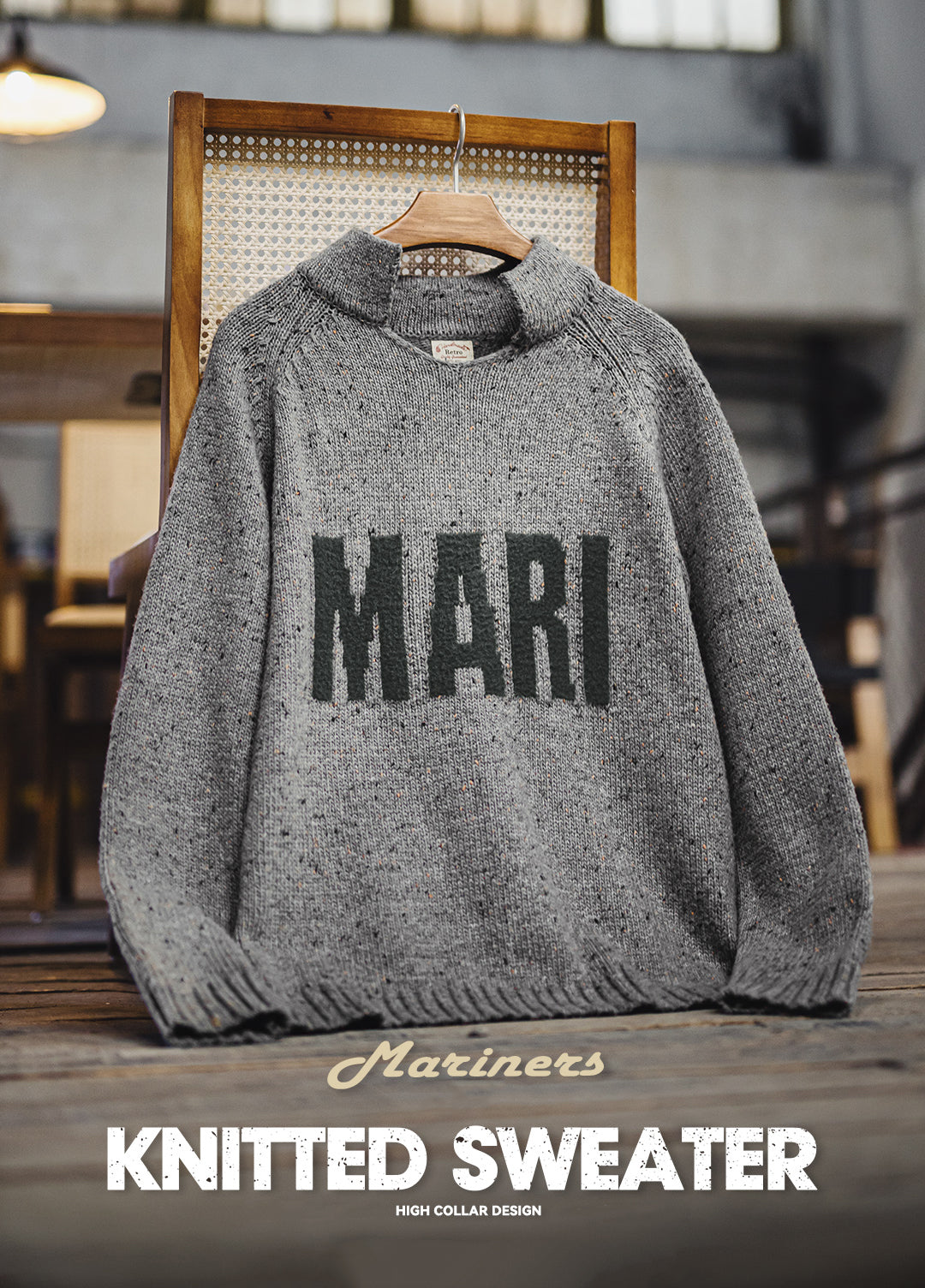 American Retro Jacquard Drape Pullover Knitwear Warm Elasticity Men's Sweater