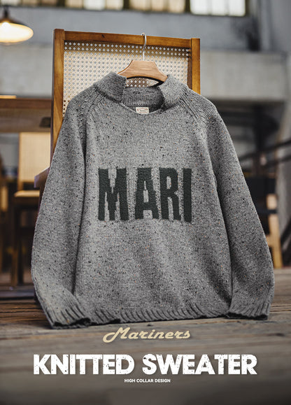 American Retro Jacquard Drape Pullover Knitwear Warm Elasticity Men's Sweater