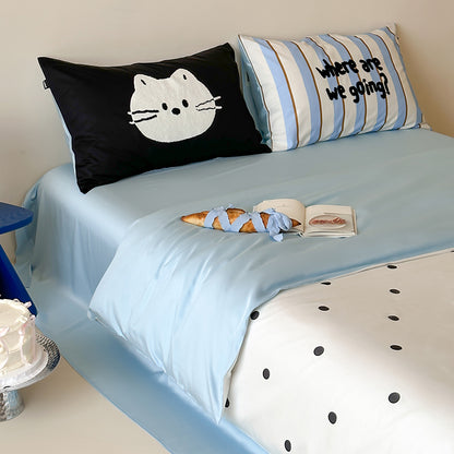 Black Polka Dot Cat Pure Cotton Skin-Friendly Four-Piece Bed Set