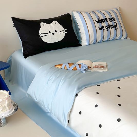 Black Polka Dot Cat Pure Cotton Skin-Friendly Four-Piece Bed Set