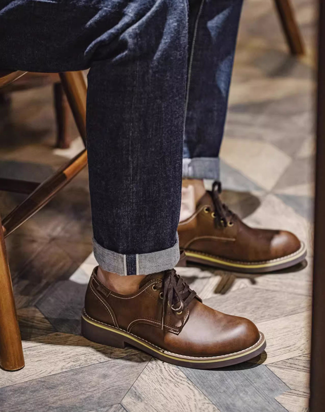 Scarpe eleganti da uomo in pelle formale stile derby retrò americano con punta larga