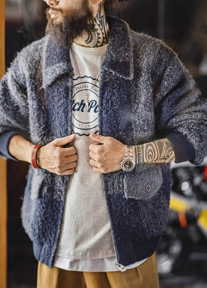 American Retro Buffalo Plaid Wool Coat Wool Blend Cardigan Men's Jacket - Harmony Gallery