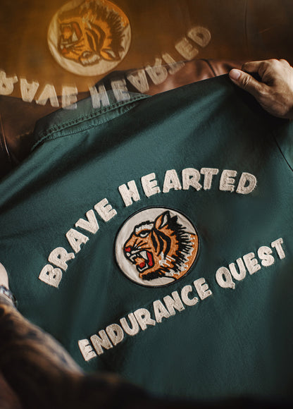 American Retro Embroidery Coach Lapel Dark Green Heavy Cotton Men's Jacket - Harmony Gallery