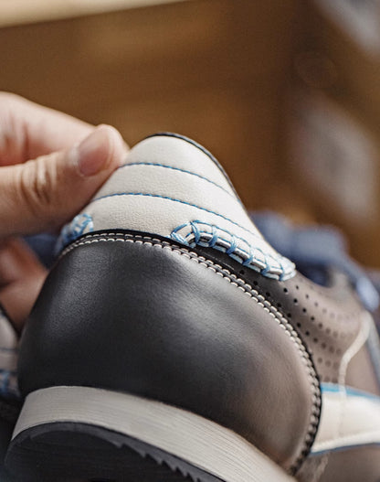 German Retro Forrest Gump Soft Bottom Inky Black Blue White Men's Casual Shoes - Harmony Gallery