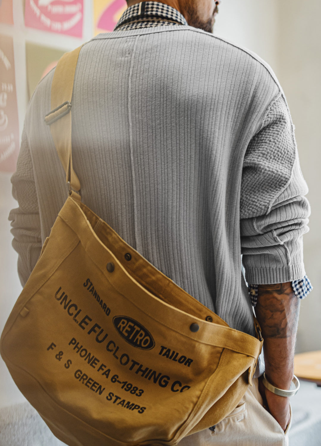 American Retro Casual Workwear Gray Pure Cotton Pit Striped Men's Sweater - Harmony Gallery