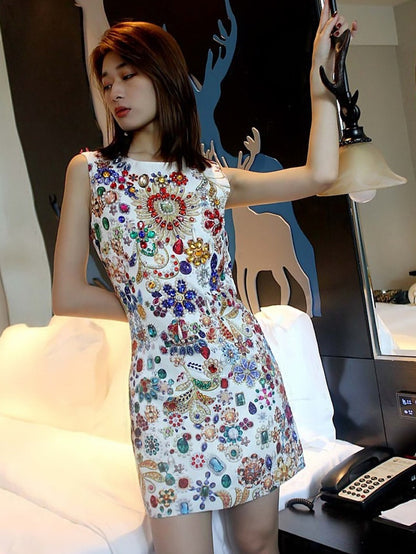 Stunning Hand-Embellished Jewel-Inspired Sleeveless Mini Dress - Harmony Gallery