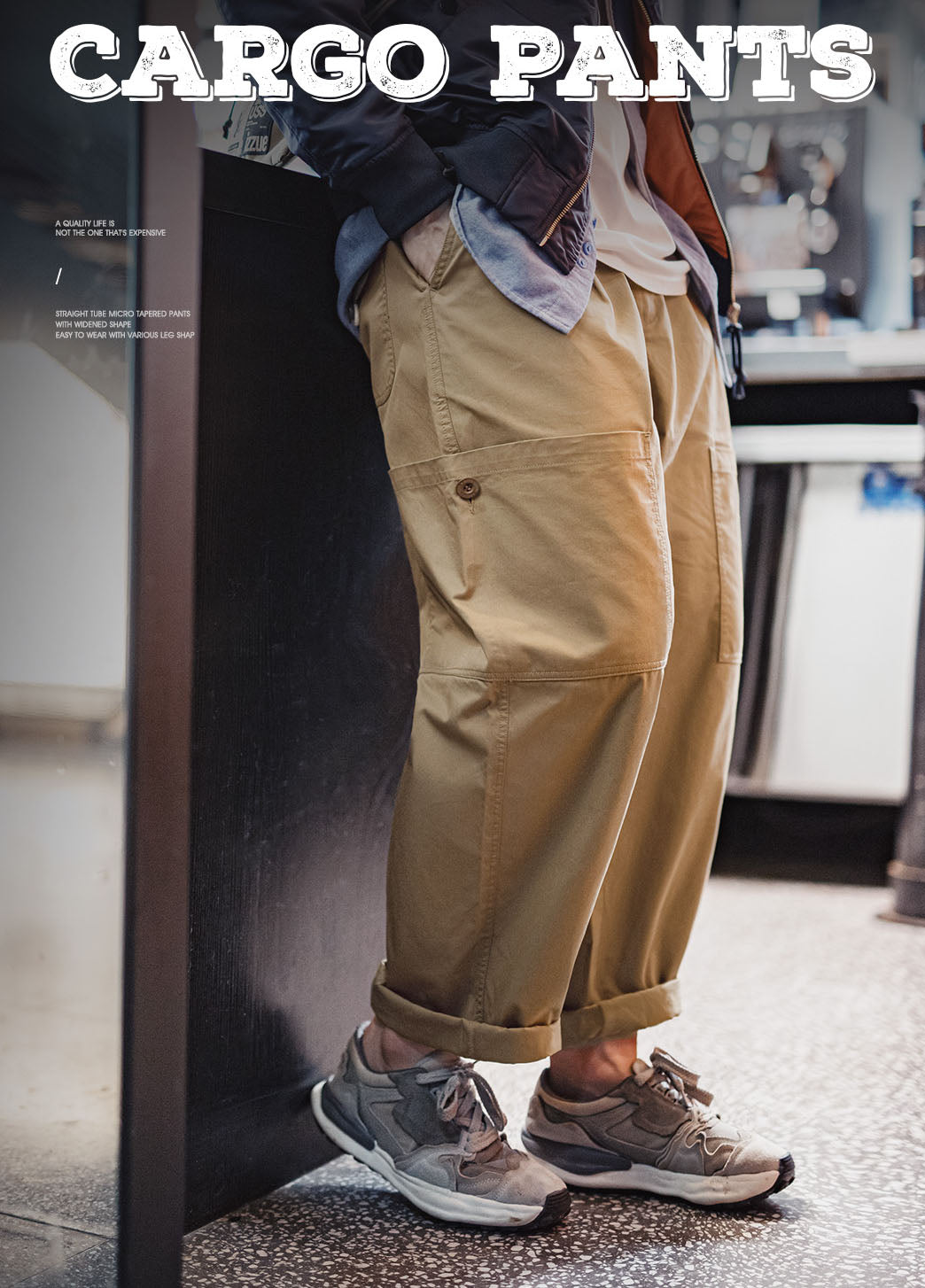 Pantaloni da uomo dritti affusolati con silhouette americana multitasche