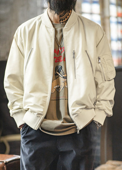 American Retro Casual White L2B Pilot Thin Baseball Short Daily Men's Jacket - Harmony Gallery