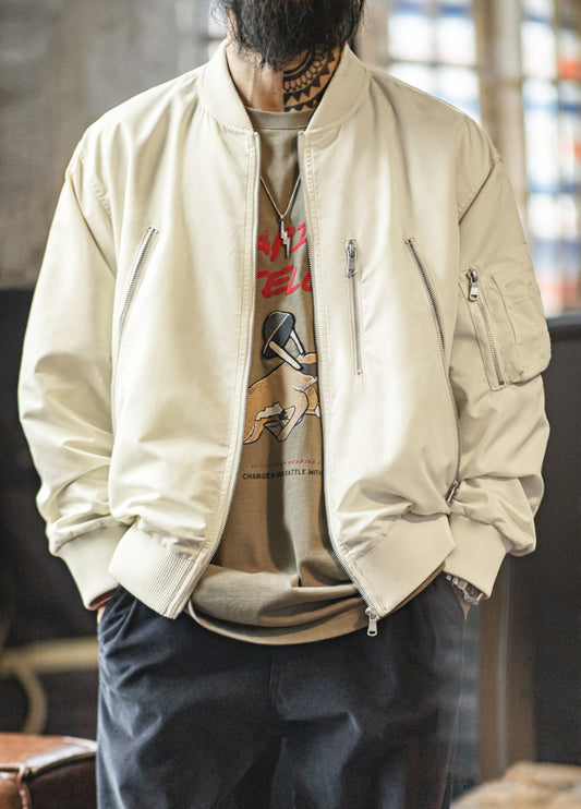 American Retro Casual White L2B Pilot Thin Baseball Short Daily Men's Jacket - Harmony Gallery