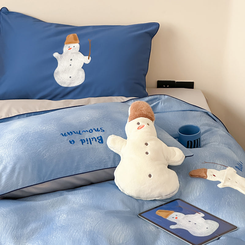 Cartoon Cute Blue Snowman Pure Cotton Skin-Friendly Four-Piece Bed Set