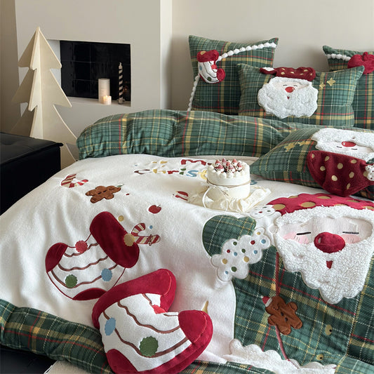 Christmas Wool Milk Velvet Four-Piece Winter Thick Warm Bed Set