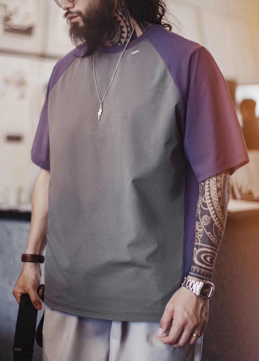 American Retro Contrast Color Cool Quick-Drying Sports Sunscreen Men's T-Shirt - Harmony Gallery