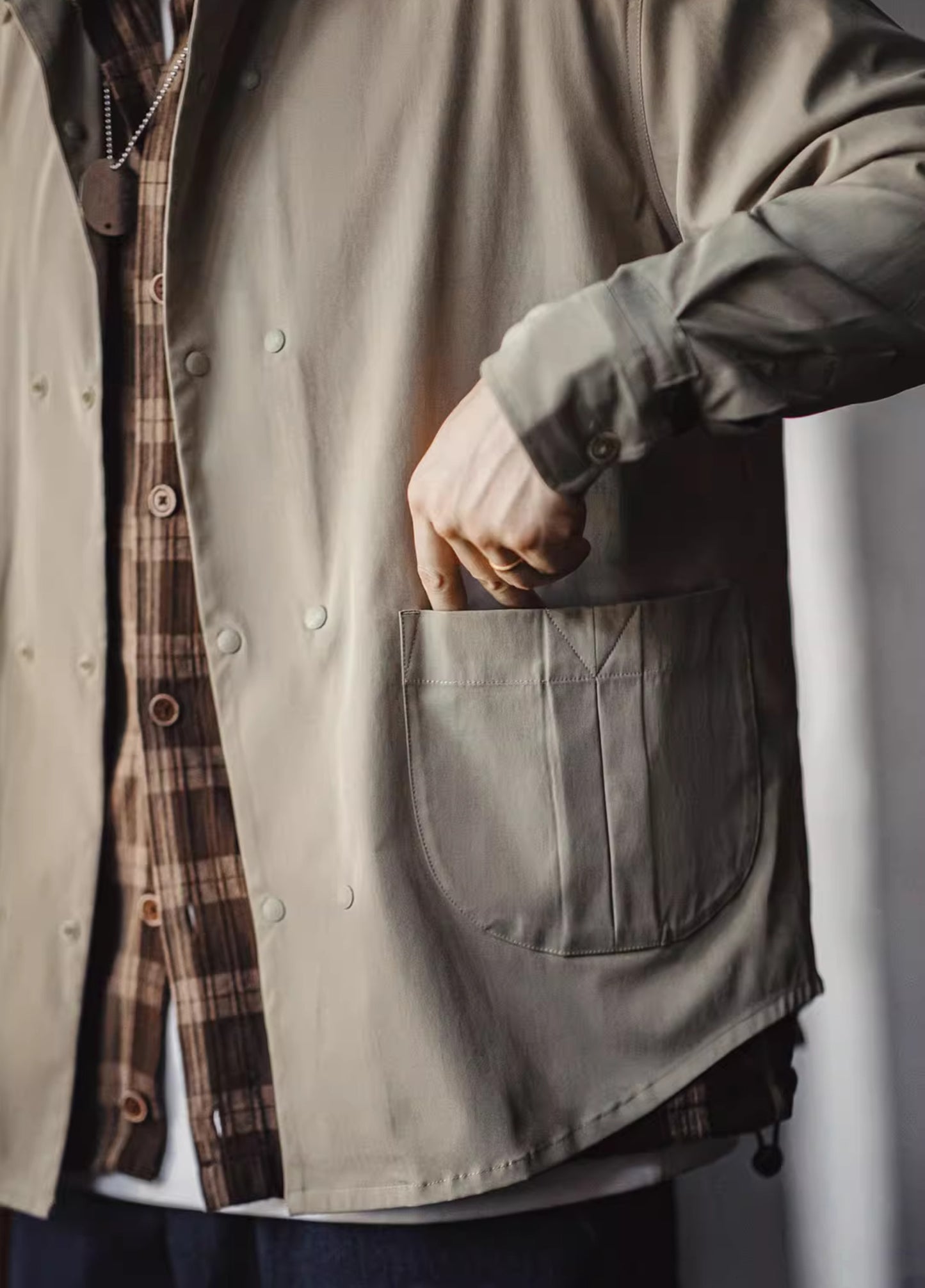 American Herringbone Double-Breasted All-Match Commuter Men's Shirt