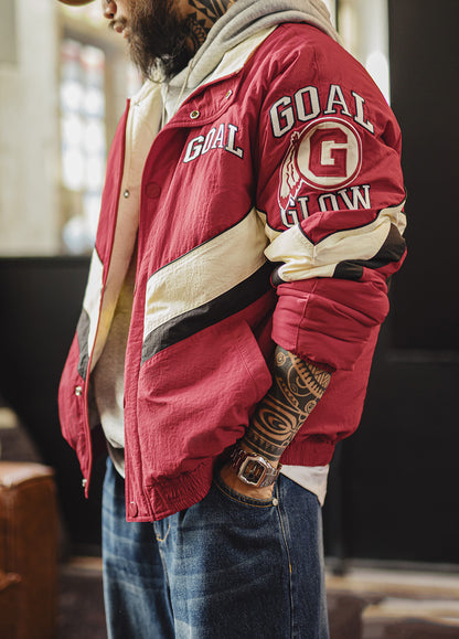 American Patchwork Racing With Red Collar Thickened Warm Cotton Men's Jacket