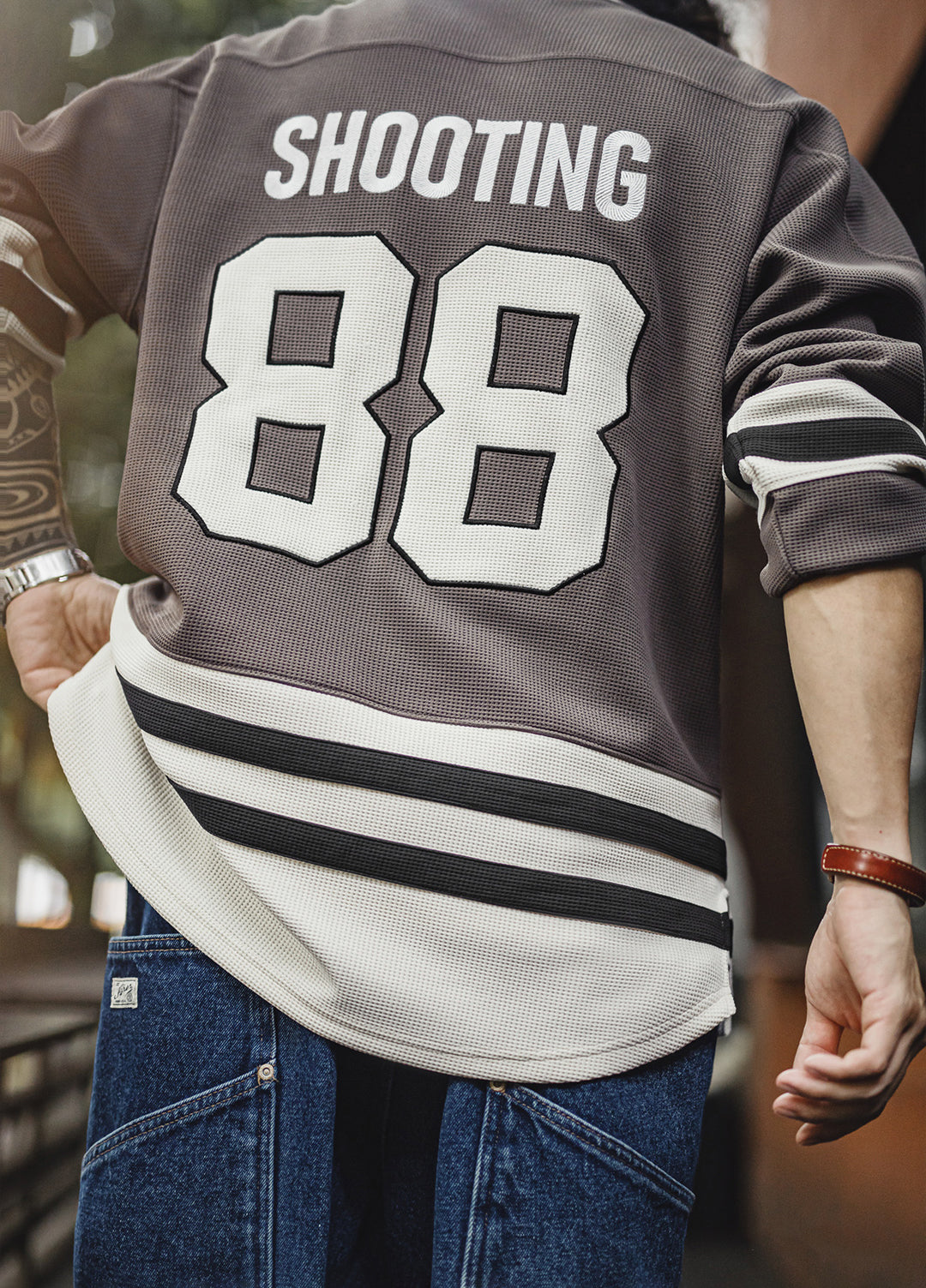 American Retro Waffle Long-Sleeved Embroidered Knitted Heavy Men's Sweater - Harmony Gallery