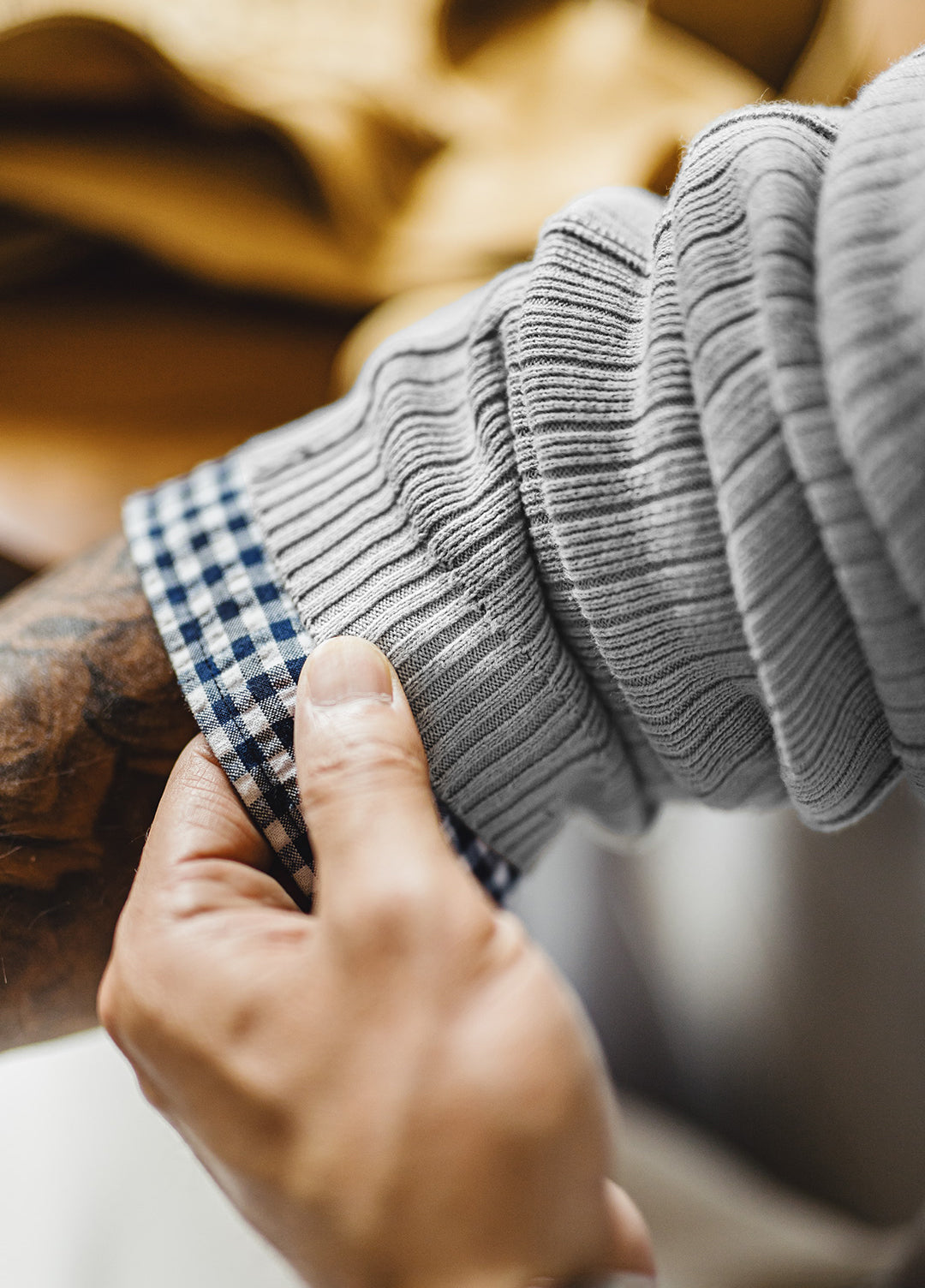 American Retro Casual Workwear Gray Pure Cotton Pit Striped Men's Sweater - Harmony Gallery