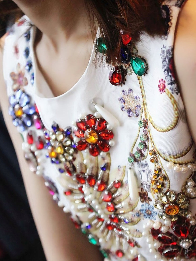Stunning Hand-Embellished Jewel-Inspired Sleeveless Mini Dress - Harmony Gallery