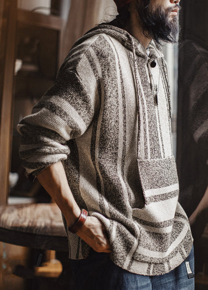 American Retro Baja Semi-Open Pullover Knitted Thin Draped Men's Sweater - Harmony Gallery