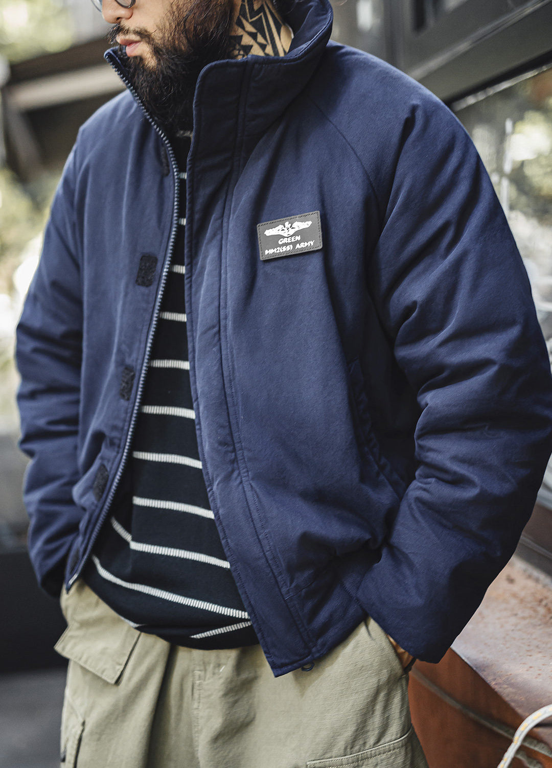 American Retro Cotton Thickened Warm Short Raglan Sleeve Men's Jacket