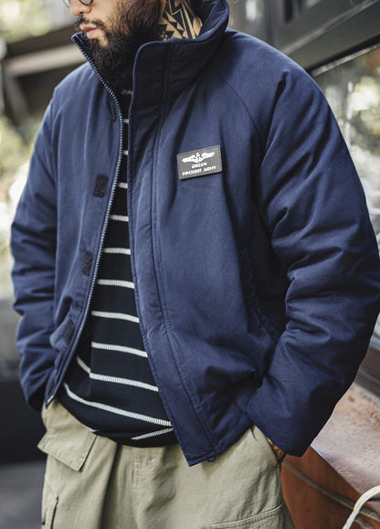 American Retro Cotton Thickened Warm Short Raglan Sleeve Men's Jacket