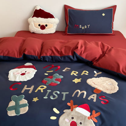Winter Santa Claus Thickened All-Cotton Brushed Warm Four-Piece Bed Set