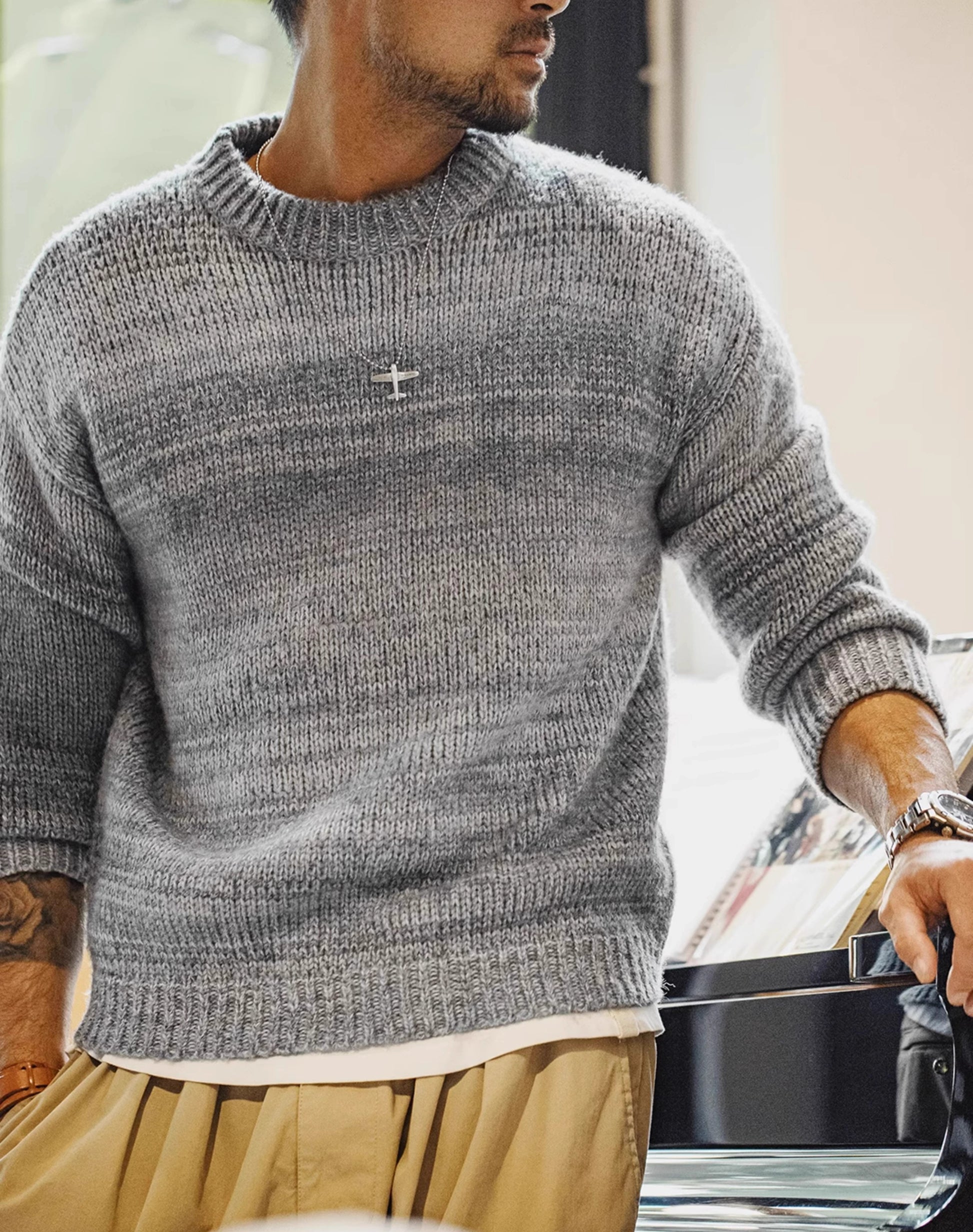 American Retro Striped Maillard Pullover Blended Men's Sweater - Harmony Gallery