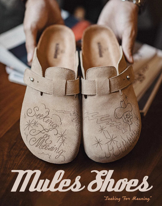 Illustration de mules et de demi-pantoufles, sandales unisexes en cuir de liège