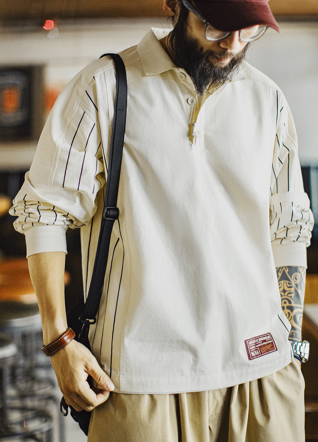 American Baseball Print Polo Splicing Pullover Embroidered Men's Sweater - Harmony Gallery