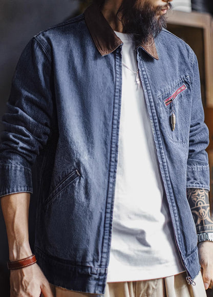 American Retro Washed Denim Detroit Distressed Short Coat Daily Men's Jacket - Harmony Gallery