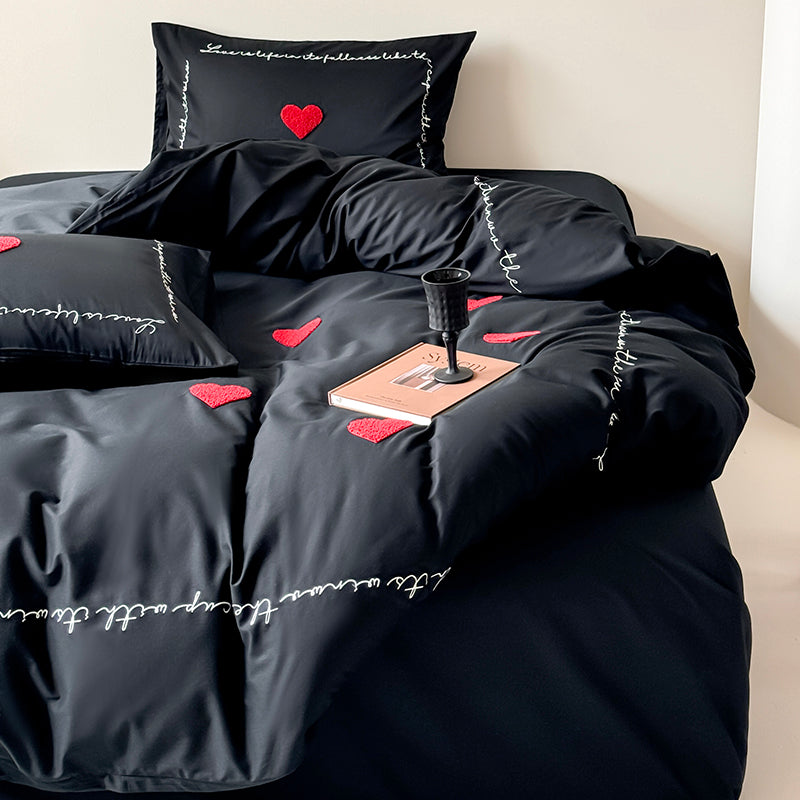 Light Luxury High-End Black Love Four-Piece Pure Cotton Bed Set