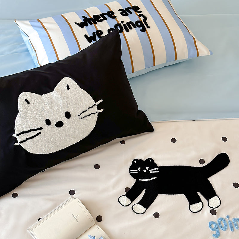 Black Polka Dot Cat Pure Cotton Skin-Friendly Four-Piece Bed Set