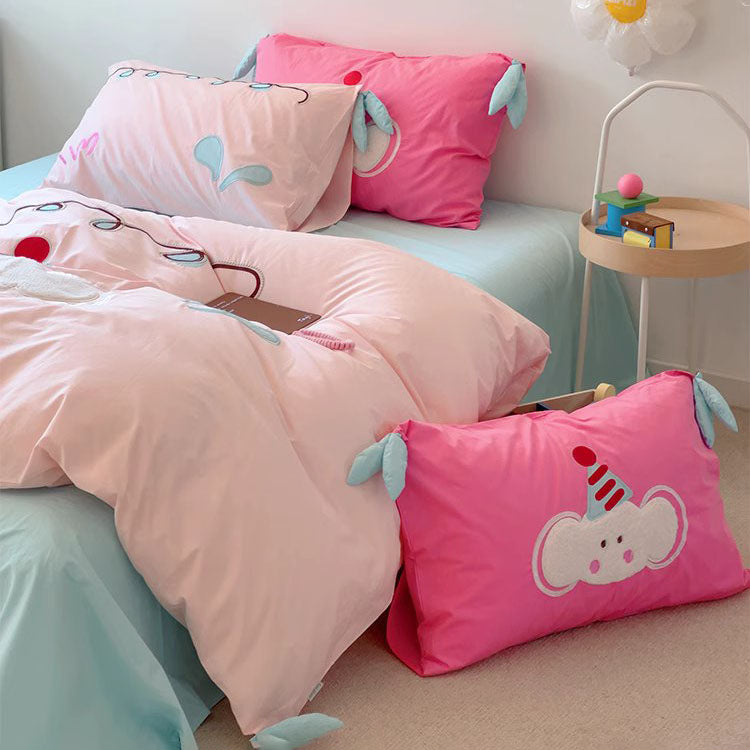 Girly Heart Cute Baby Elephant Four-Piece Pure Cotton Bed Set - Harmony Gallery