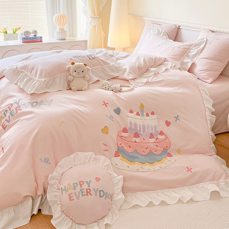 Girly Heart Cute Cake Thick Cotton Brushed Four-piece Fall And Winter Bed Set - Harmony Gallery