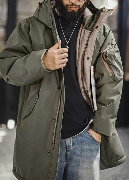 American Retro M51 Down Mid-Length Coat Fishtail Grayish Green Daily Men's Jacket