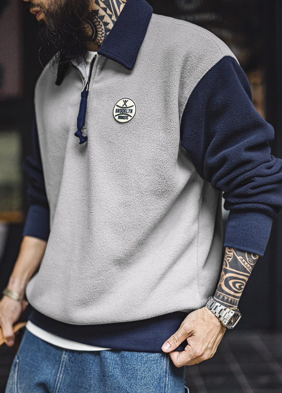 American Fleece College Contrasting Lepel Pullover Warm Men's Sweater - Harmony Gallery