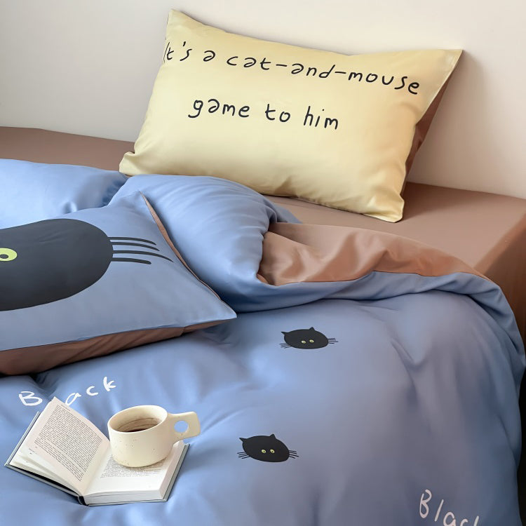 Cartoon Black Cat Pure Cotton Skin-Friendly Four-Piece Bed Set