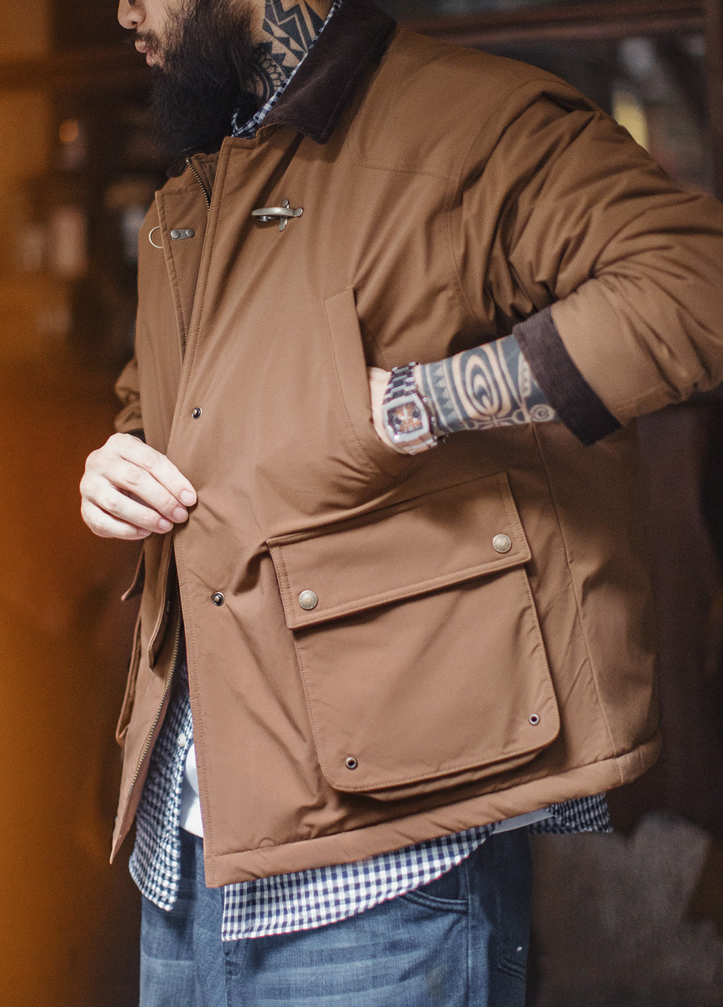 American Retro Safari Cotton Hunting Corduroy Patchwork Barn Men's Jacket - Harmony Gallery