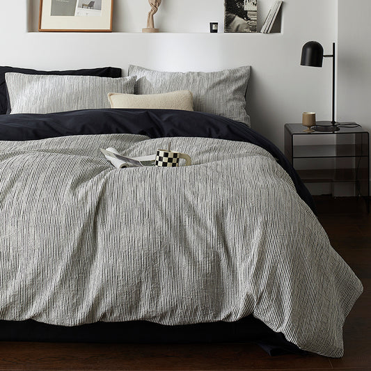 Premium Black and White Striped Textured Bedding Pure Cotton Four-Piece Bed Set
